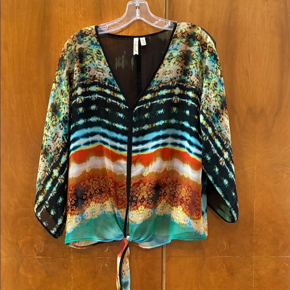 Chenault Vibrant Multicolor Tie-Front Blouse